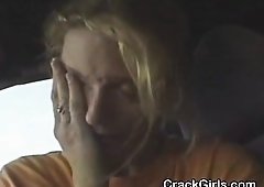 Grown-up Golden-haired Crack Whore Sucking Dick In Public Car