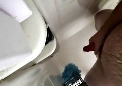 Hairy Daddy Bear Solo Jerking Off in the Shower with Cumshot
