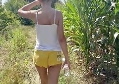 Karinalover Spreads Her Pussy for Outdoor Sunbathing, Nipples Soaked Through Tank Top in Close-