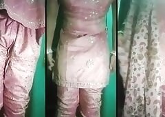 Indian Gay Crossdresser wife Gaurisissy xxx sex in pink salwar kurta pressing her big boobs
