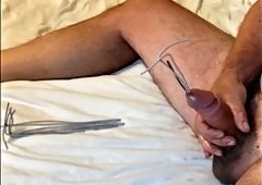 8 wires in cock urethra. Extreme sounding. Multiple urethral sounding. Multiple cock stuffing
