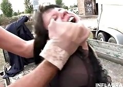 Brunette in Sheer Pantyhose Delivers Outdoor Blowjob Before Intense Doggy Style and Wild Cowgirl