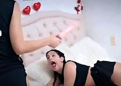 College Girls Alicia Trece and Min Galilea Stuff Massive Dildo Deep to Race Cumshots